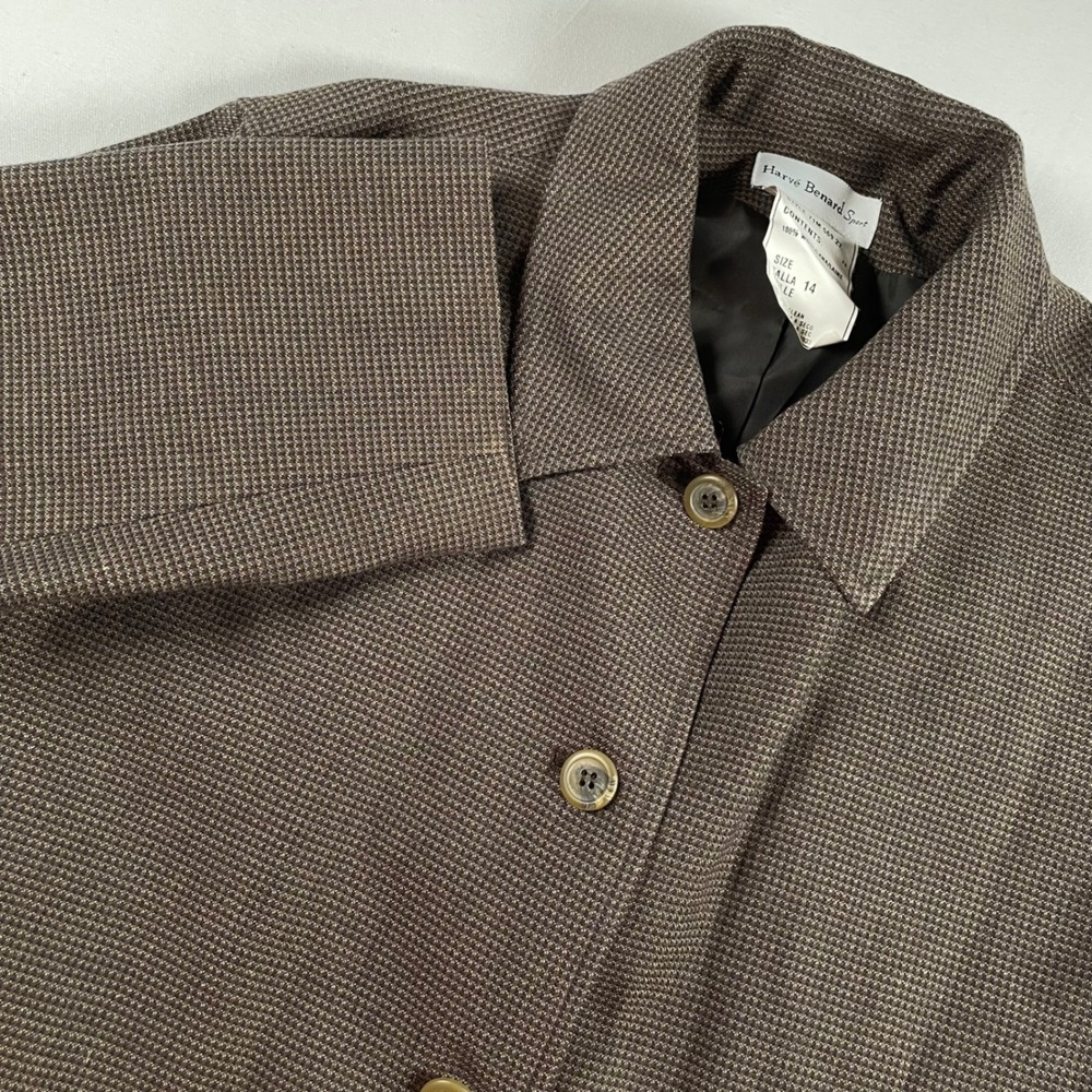 Harve‎ Benard Sport Women's Wool Blend Blazer Jacket Size 14 Brown Houndstooth